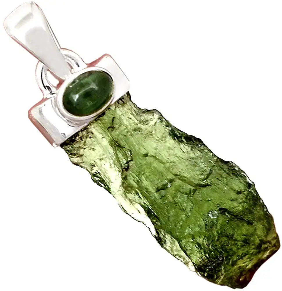 

Genuine Czech Moldavite + Labradorite Pendant 925 Sterling Silver, 38 mm,AP6799