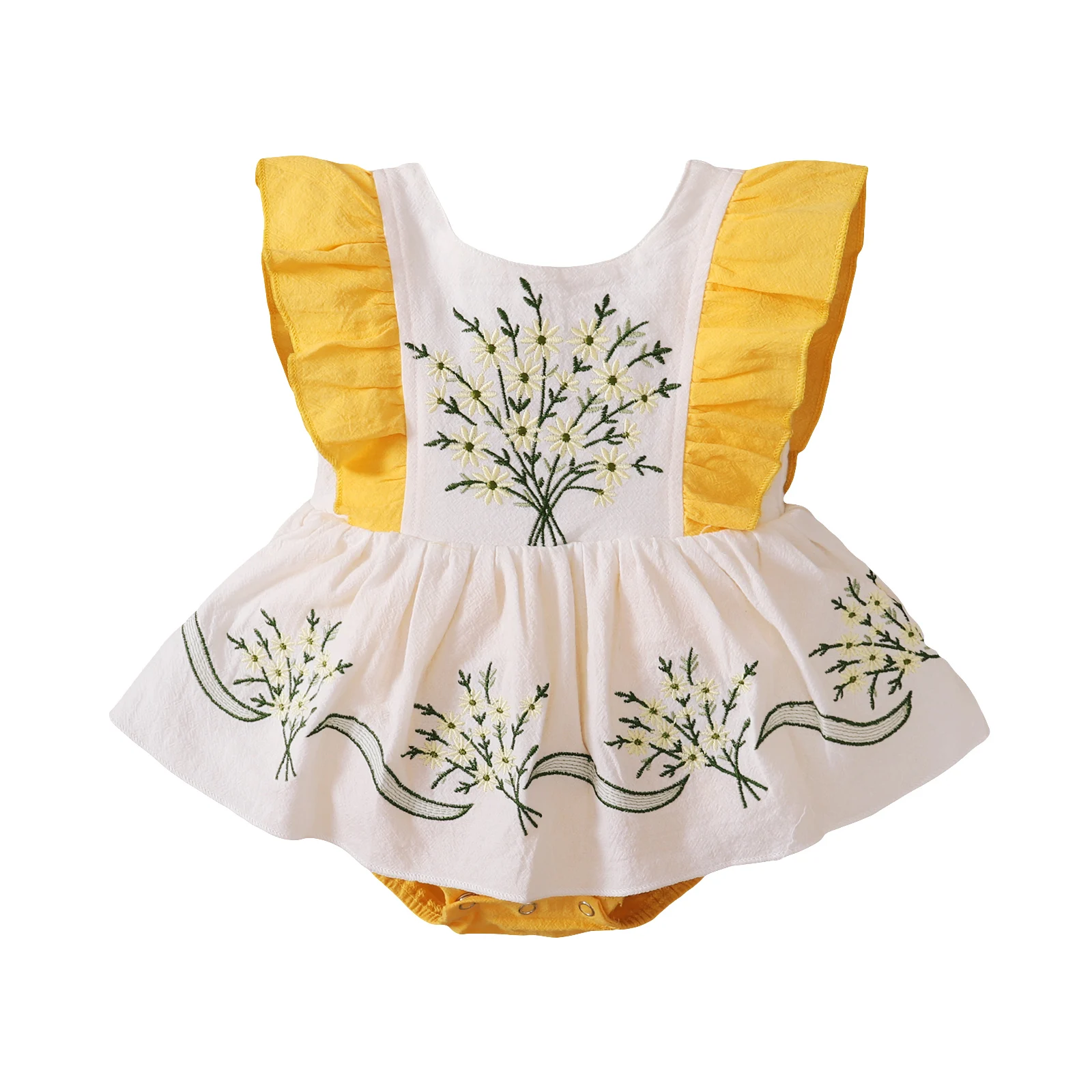 012m Cute Newborn Baby Girl Embroidery Flower Romper Jumpsuit Skirted