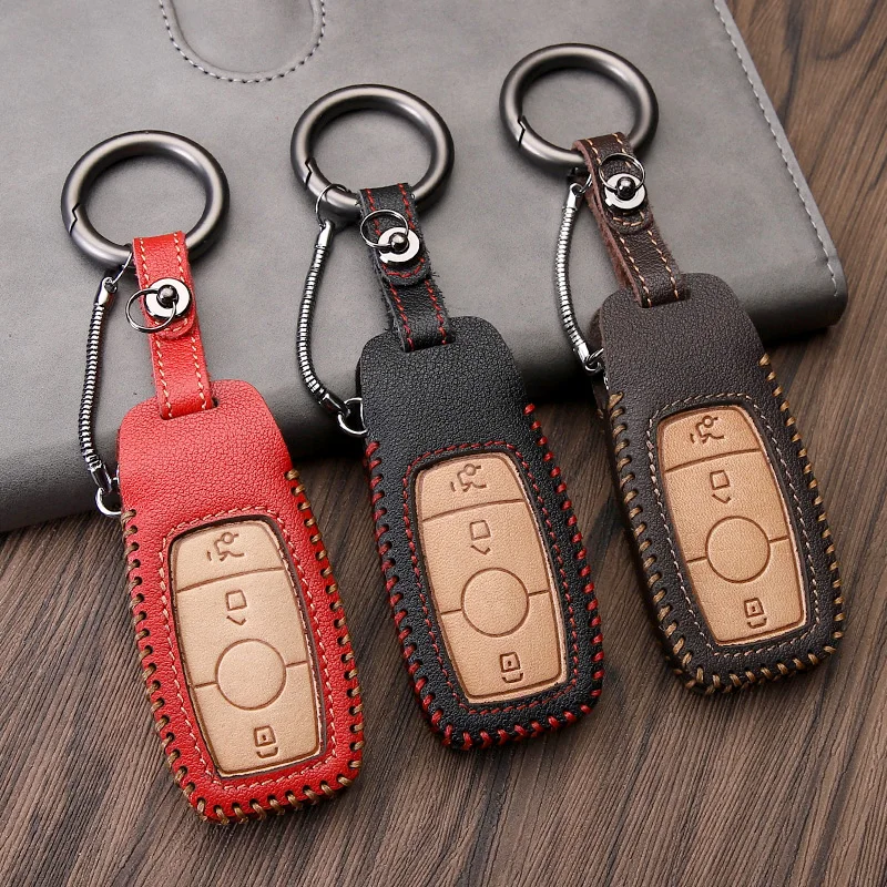 

Top Layer Leather Car Key Case For Mercedes benz CLS CLA GL R SLK AMG A B C S class 2017 E Class W213 2018 W203 W210 W211 W124