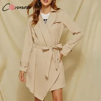 

Conmoto Fashion Asymmetrical Trench Coats Women Winter 2019 Turn Down Collar Long Trench Coats Ladies Elegant Sashes Outerwears