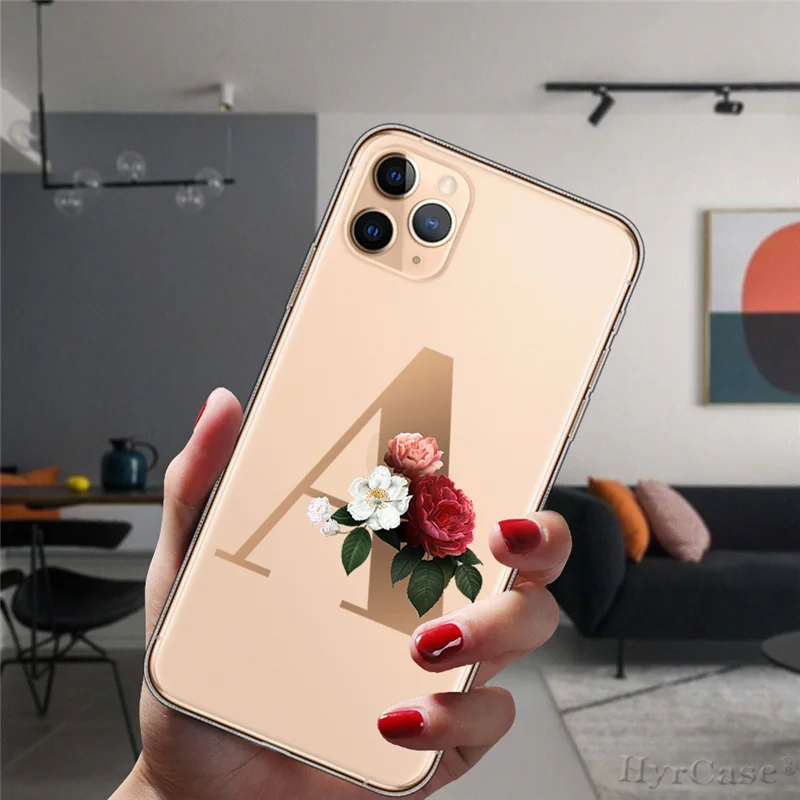 Case For iPhone 12 11 Pro XS Max 8 7 Plus 6S X XR SE 2020 12Mini Floral Gold English Initial Alphabet Letter Soft Silicone Cover- H37a0ea44f65d44179df08a50c73a1342x