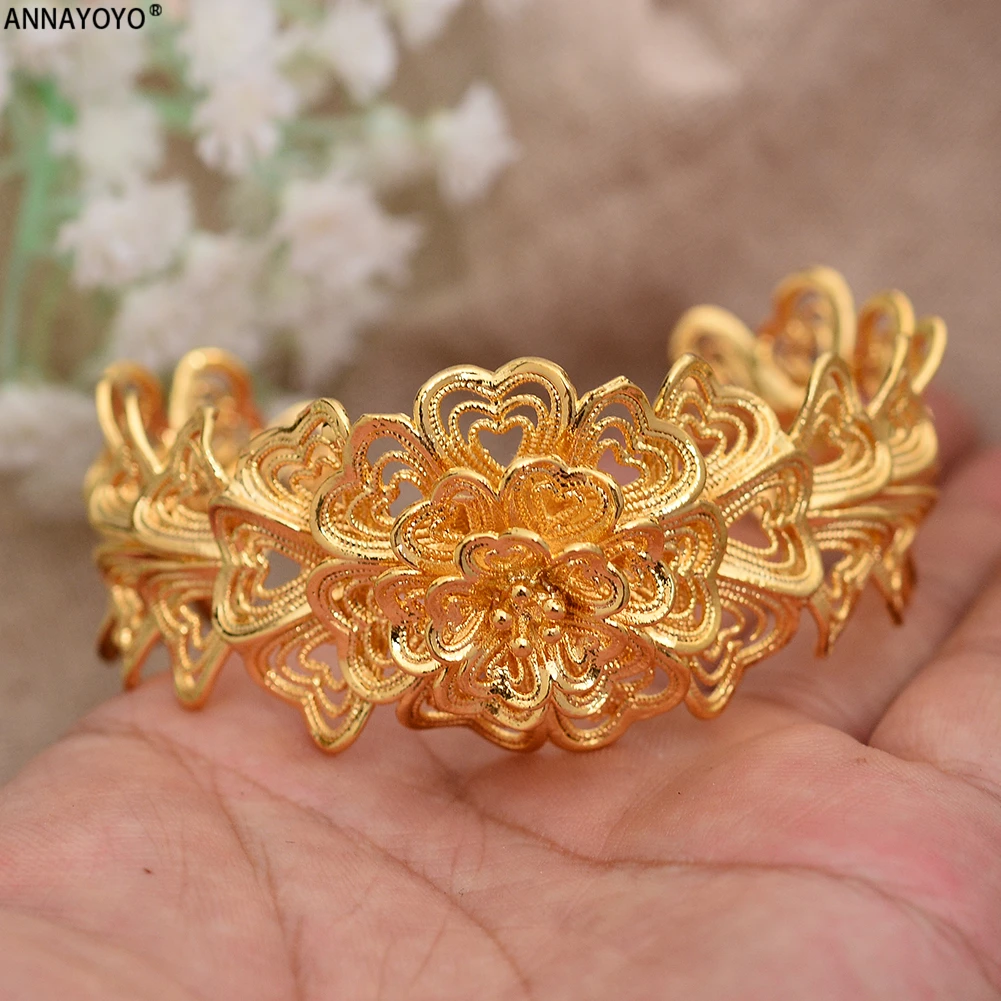 Африканский индийский браслет ювелирные изделия золотого цвета браслеты с цветами для женщин девочек Дубай круг эфиопская невеста Свадебные украшения