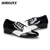 JOROZEE Men Dance Shoes Party Square Modern Dancing Shoes Black White PU Low Heel Soft Outsole 1