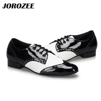 JOROZEE Men Dance Shoes Party Square Modern Dancing Shoes Black White PU Low Heel Soft Outsole 1