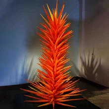 Orange Hand Blown Glass Tree Floor Lamp Luxury Murano Blown Glass Conifer Sculpture for Party Garden Art Decoration