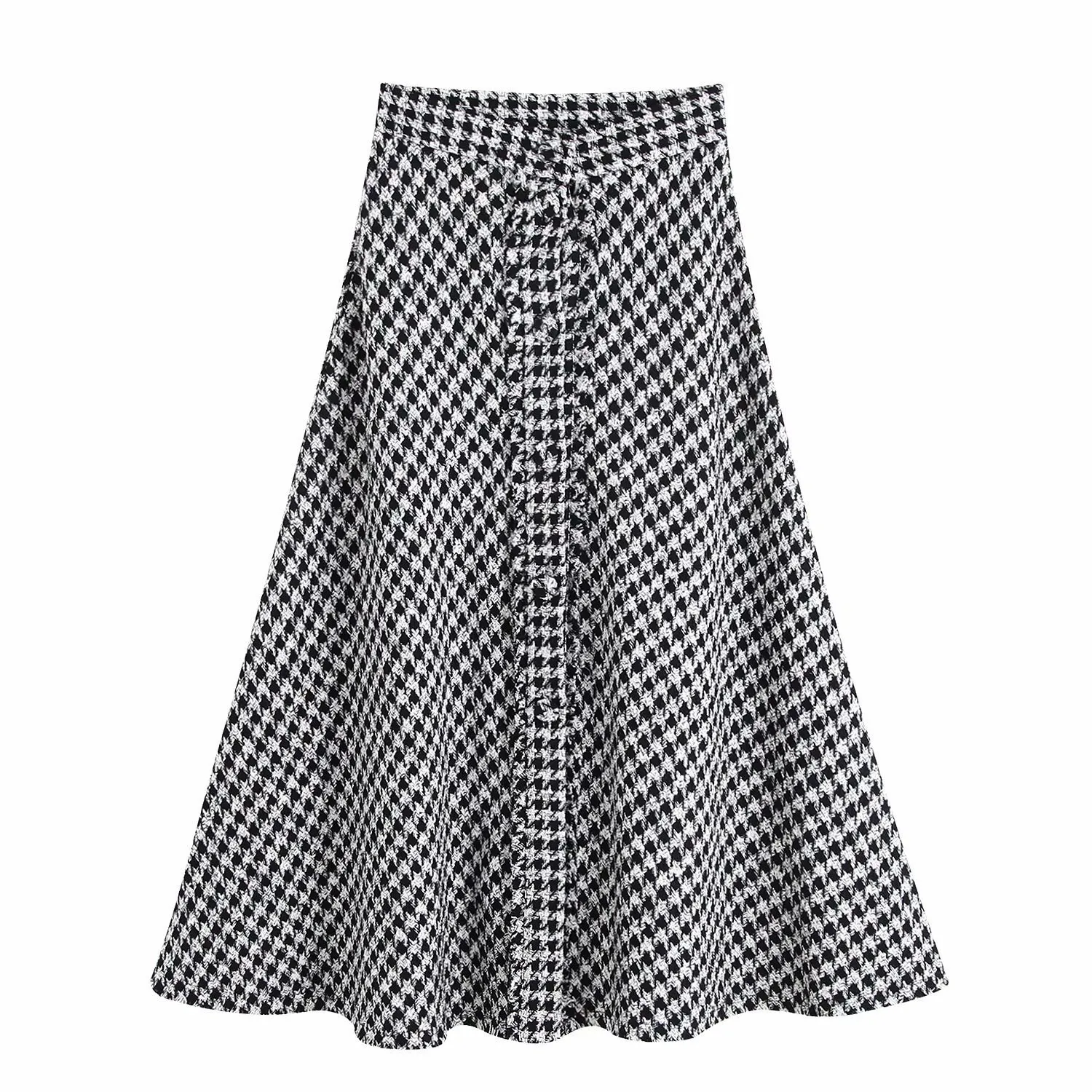 

Elegant Tweed Houndstooth Skirt Party Skirt Empire Women Split A-Line Long High Waist Skirts