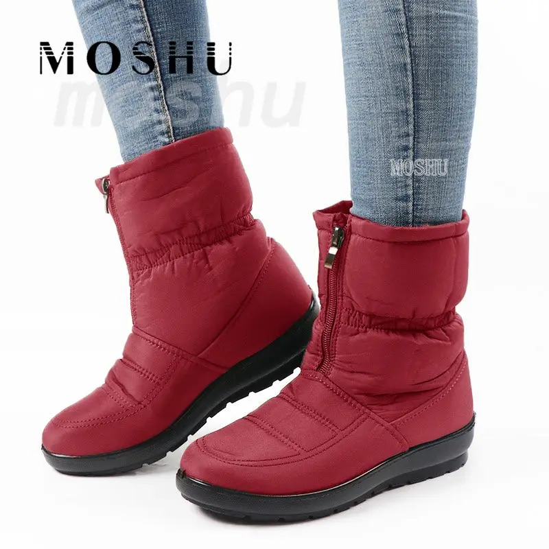 Зимние женские ботильоны; теплые зимние ботинки на меху; Водонепроницаемая женская обувь на платформе; черные ботинки на молнии; Botines Mujer;