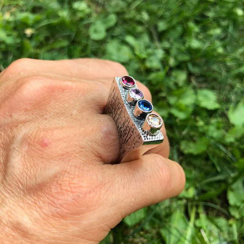 Богемное винтажное очаровательное четырехтонное кольцо для женщин, Ювелирное кольцо бесконечность гаунтлет античное серебряное кольцо с кристаллами для мужчин O3D325