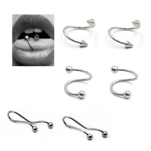 6 шт. ушной хрящ Хеликс Лабрет пирсинг Калибр аксессуары для украшения тела S Форма хирургическая сталь закрученный в спираль губы Нос Кольца