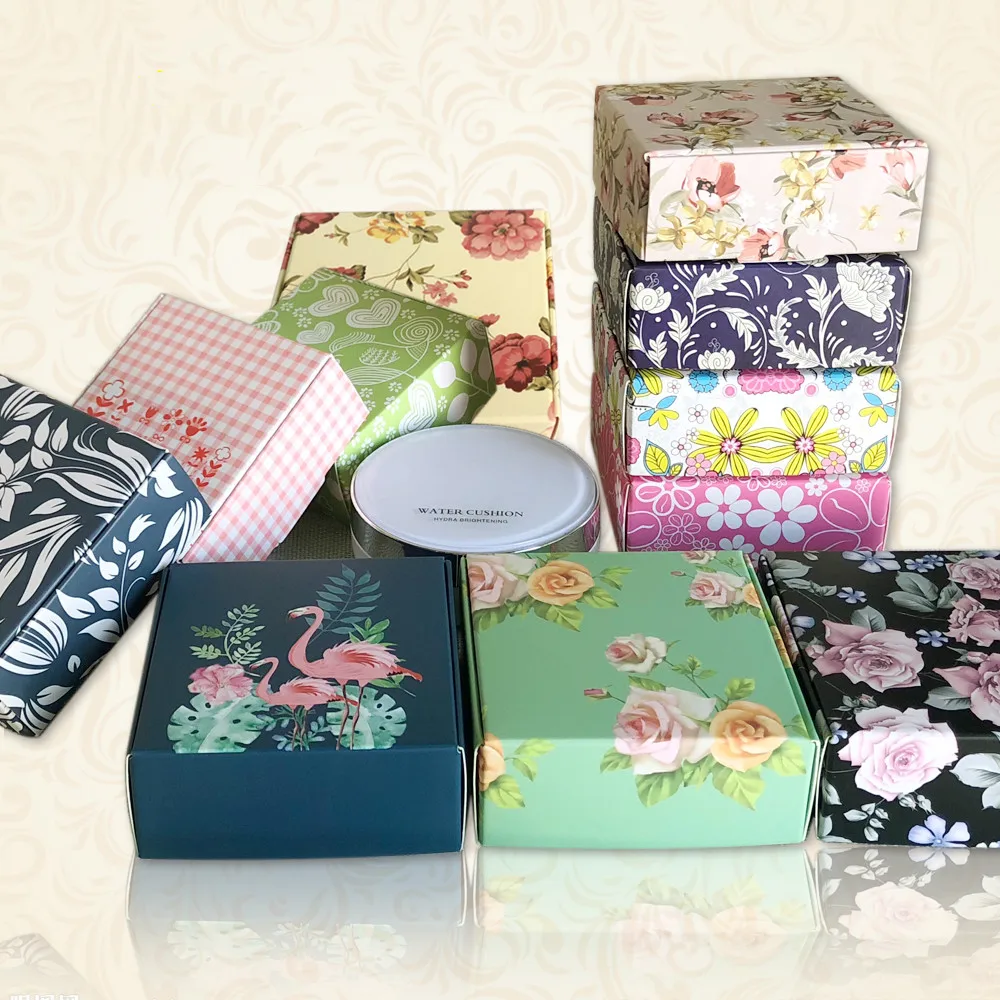 

20pcs Printed Flower Paper Box Jewelry Gift Box Wedding Favors Candy Box Soap Packaging Boxes