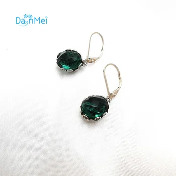 

Danmei Fine Jewelry Earrings For Women Green Quartz Oval Gemstone Round 8*10mm Drop earrings 925 For Women Party Birthday gifts