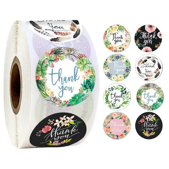 

500PCS/Roll Floral Thank You Sticker for Seal Label Scrapbooking Christmas Gift Box Decoration Sticker Stationery Sticker