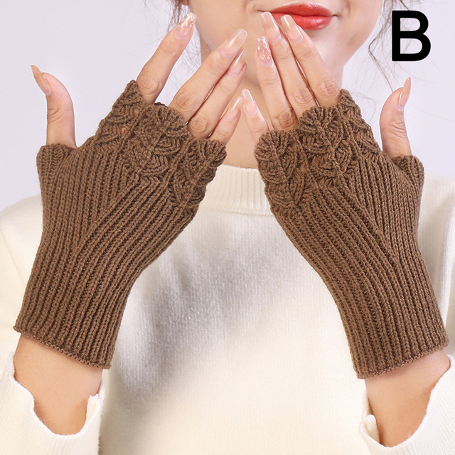 Half Finger Gloves Winter Soft Warm Wool Knitting Arm Gloves Arm Crochet Knitting Hollow Heart Mitten Fingerless Gloves