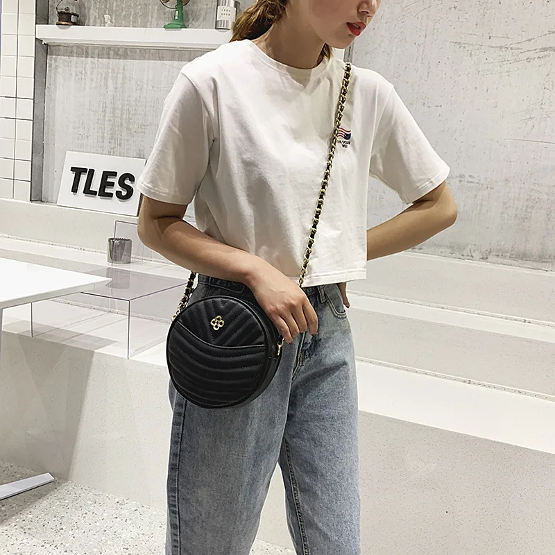 

2019 new sewing chain small round bag shoulder diagonal women's bag