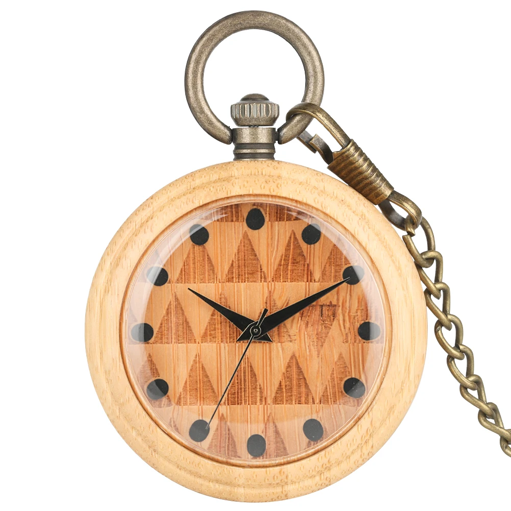 Unique Bamboo Large Pocket Watch With Necklace Men Creative Design Dial Bronze Chain Pendant Watch Women 1