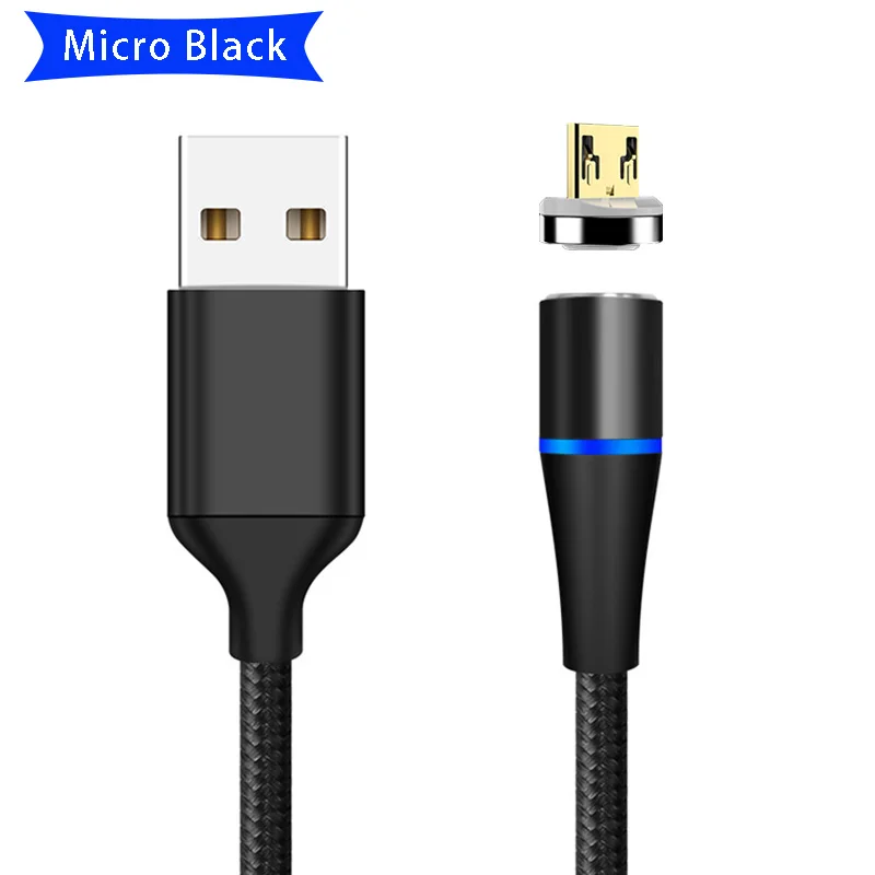 Магнитный кабель 3A для быстрой зарядки 3,0 Micro USB зарядное устройство type C Быстрая зарядка для samsung S8 huawei iPhone магнитные телефонные кабели 1 м 2 м - Цвет: Black For micro
