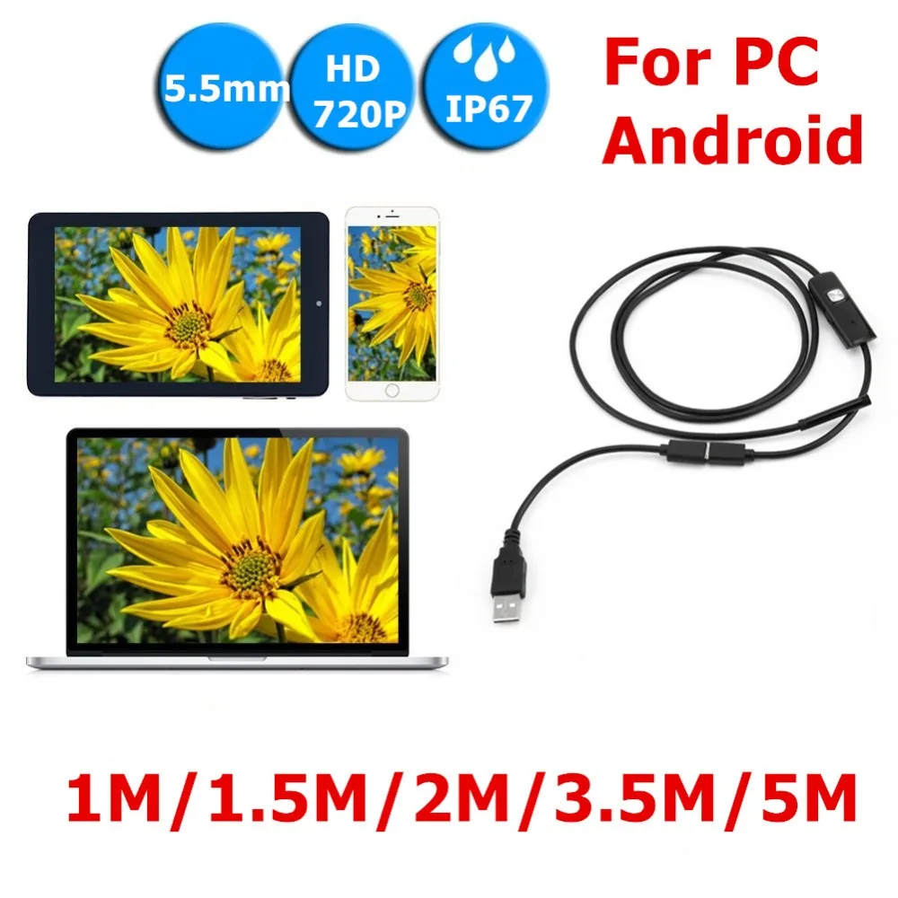 

LESHP 6LED 1/1.5/2/3.5/5M 5.5mm Lens Endoscope Waterproof IP67 Inspection Borescope for Android PC USB Cable Endoscope