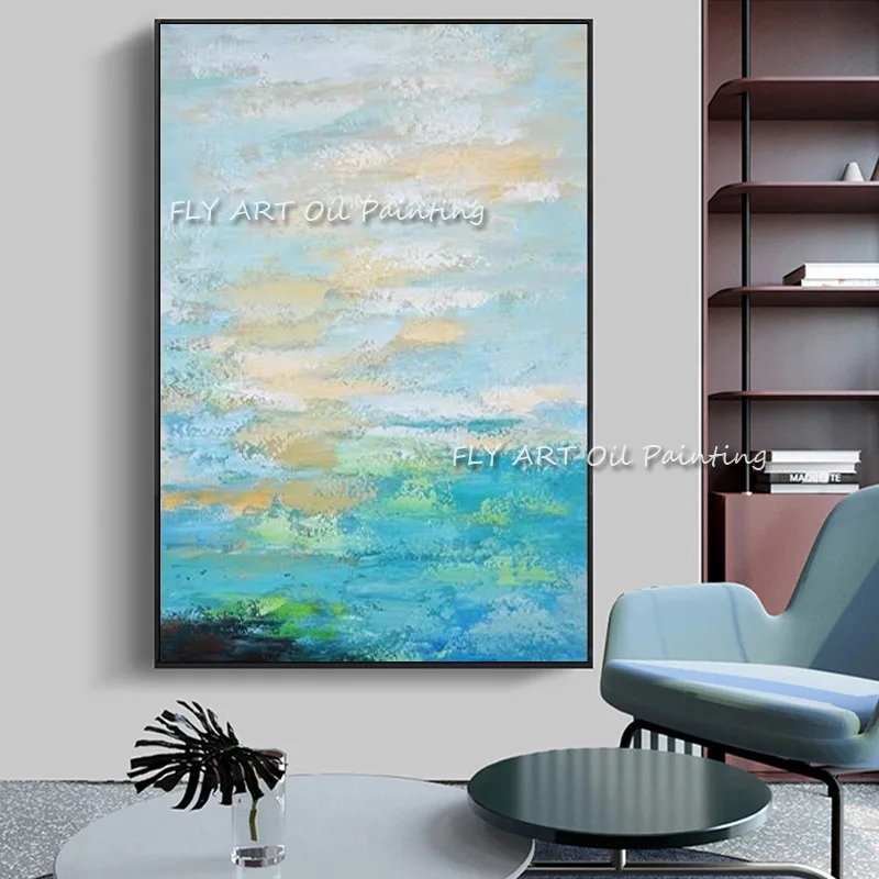 

Настенная живопись ручной работы, абстрактная картина с изображением синего облака, пейзажа, масляная живопись для гостиной, спальни, домашний декор без рамки