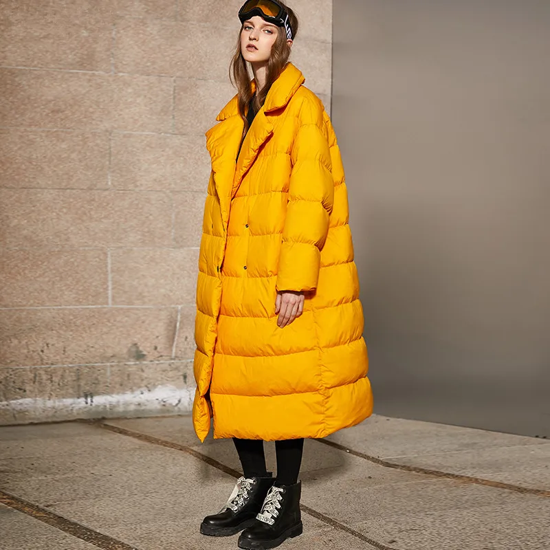 yellow Зимнее пальто 7XL размера плюс, большой размер, 90% белый утиный пух, женский длинный пуховик, теплая куртка, двубортная, толстая, теплая парка F193 - Цвет: yellow