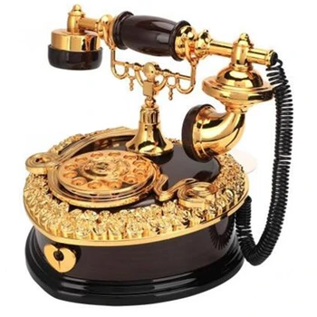 

Retro Heart Shaped Telephone Model Music Box Birthday Gift Home Ornament Decoration Antique Carved Wooden Hand Crank Music Box