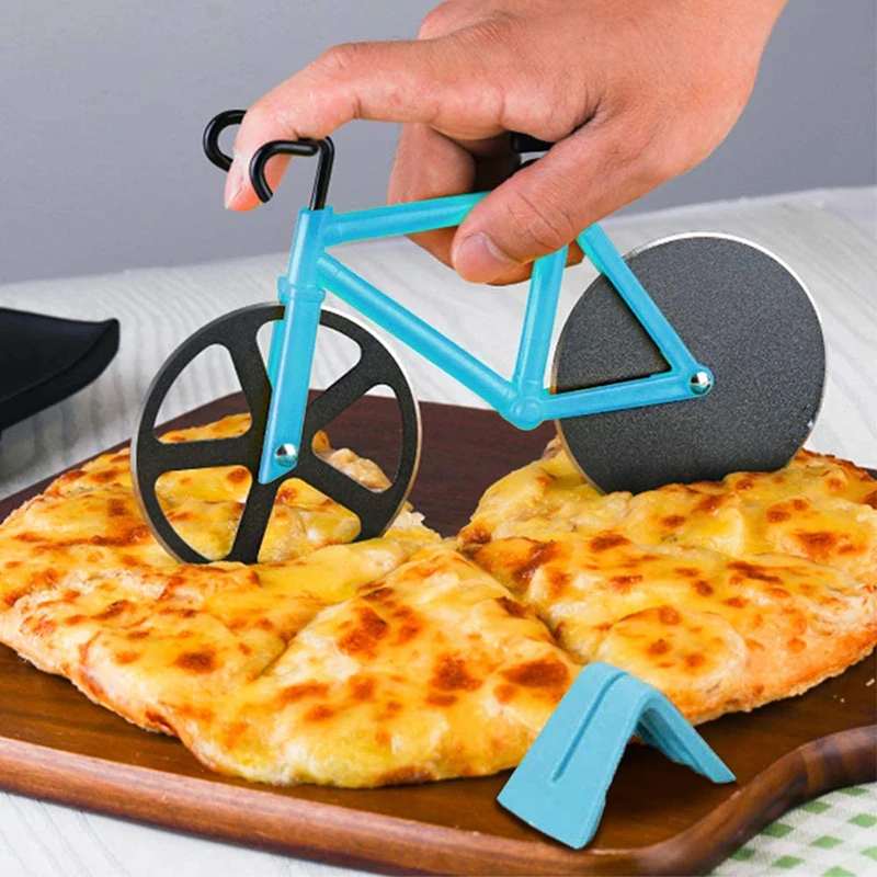 

Bike Pizza Cutter Knives Non-stick Two-wheel Bicycle Shape Pizza Cutting Knife With Holder Stainless Steel Pizza Tool Kitchen