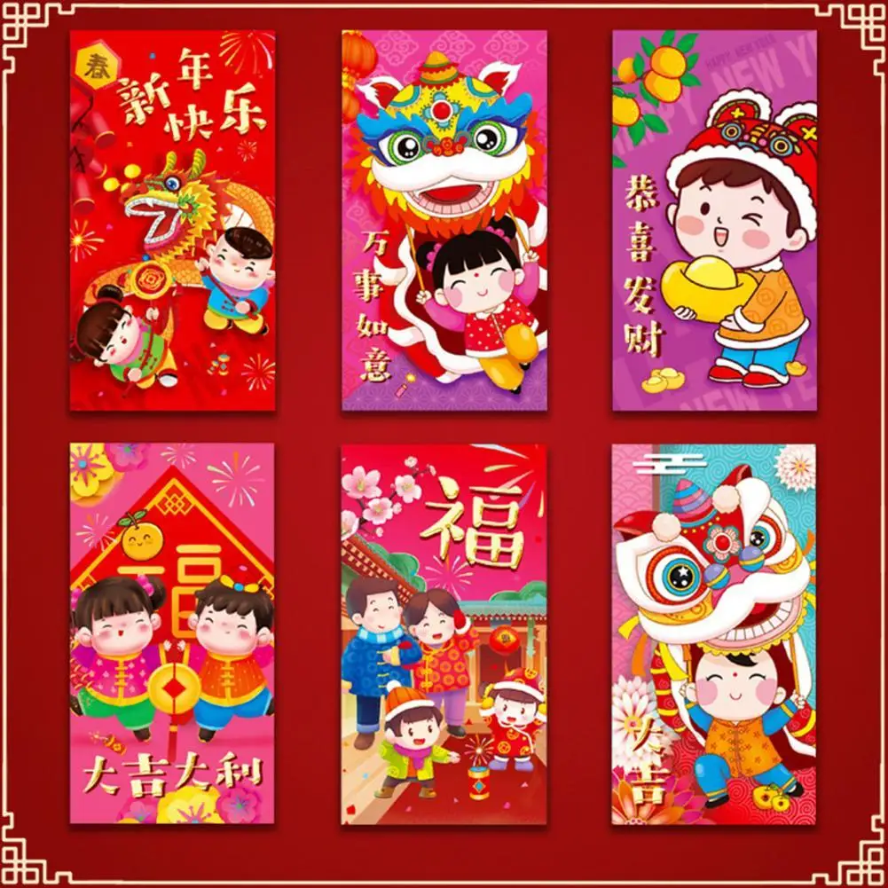 

Portable 6Pcs/Set Unique 2022 Creative Modern Style Red Pocket Paper Lucky Money Envelope Decorative for Spring Festival