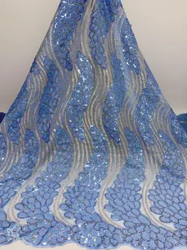

3D Flowers Latest sequins African Cord Lace Fabrics High Quality Royal Blue Nigerian Lace Fabric For Wedding African Lace Fabric