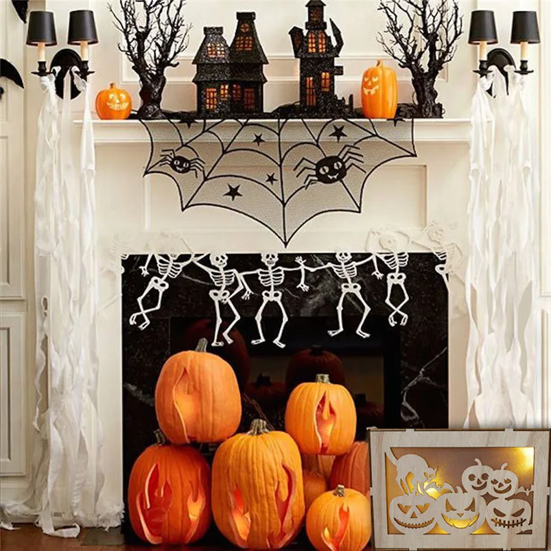 Wooden Hanging Home Decor Pumpkin Haunted House Pendant LED Night Light Halloween Home Decor Adornos Para Casa 30AUG0225