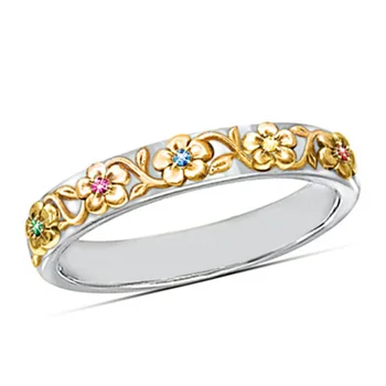 

Huitan 2019 Romantic Plant Women Ring Band With Colorful CZ Stone Setting Flower Elegant Trendy Anniversary Gift For Women