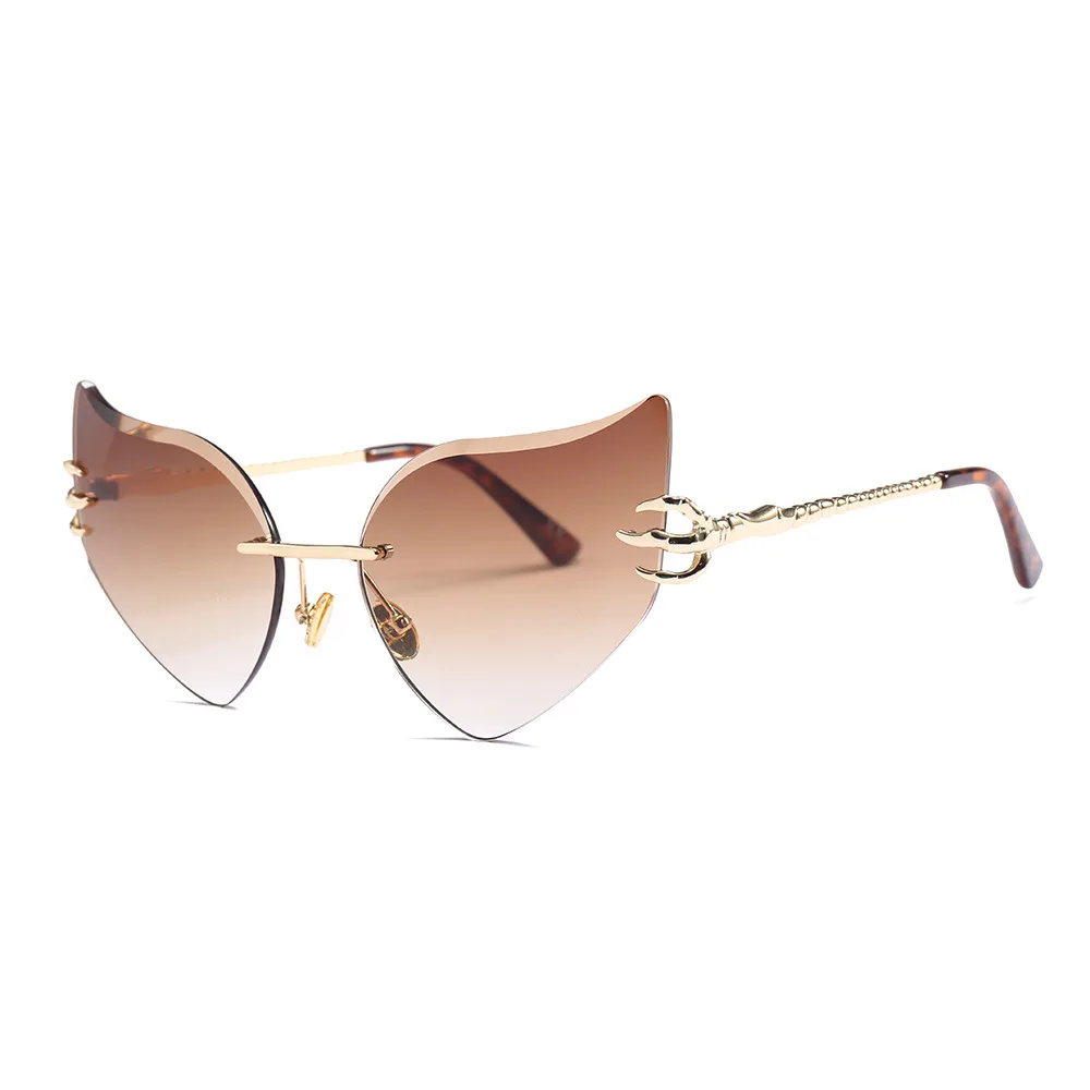 Новые солнцезащитные очки без оправы с кошачьим глазом, женские, нестандартные бескаркасные солнцезащитные очки, винтажные Индивидуальные женские мужские очки UV400 - Цвет линз: 5