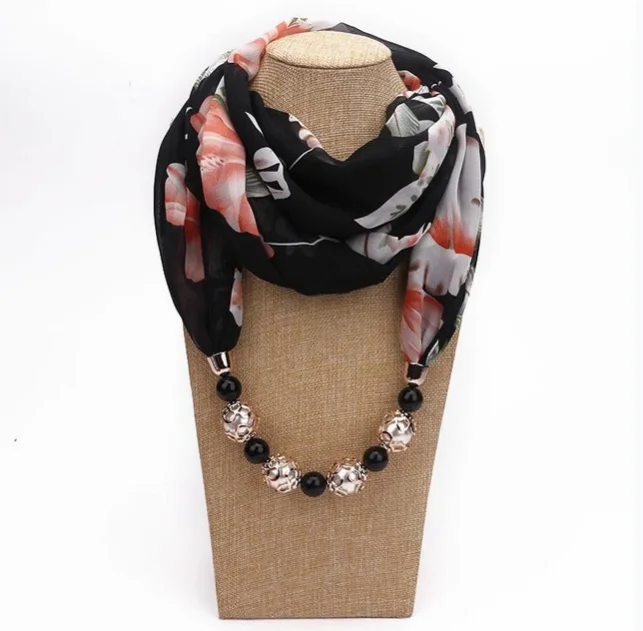 H37a256a578304d57a46cfc3c5c9a0642p Multi-style Decorative Jewelry Necklace Resin Beads Pendant Scarf Women Foulard Femme Head Scarves Hijab Scarfs Mallzona