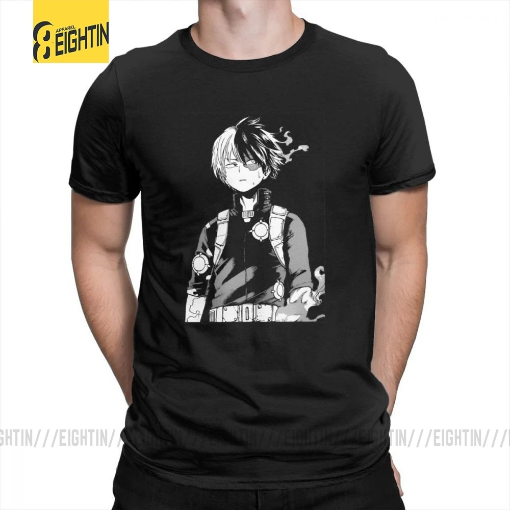 Todoroki Shoto My Hero Academy футболки из очищенного хлопка классические мужские футболки большого размера Футболки с коротким рукавом Популярные Мультяшные - Цвет: Черный
