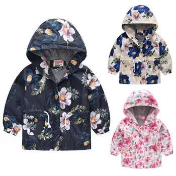 

Children's Jackets Toddler Kids Baby Girls Boys Hooded Floral Print Long Sleeve Wind Coat Jaqueta Infantil Kids Autumn Clothing