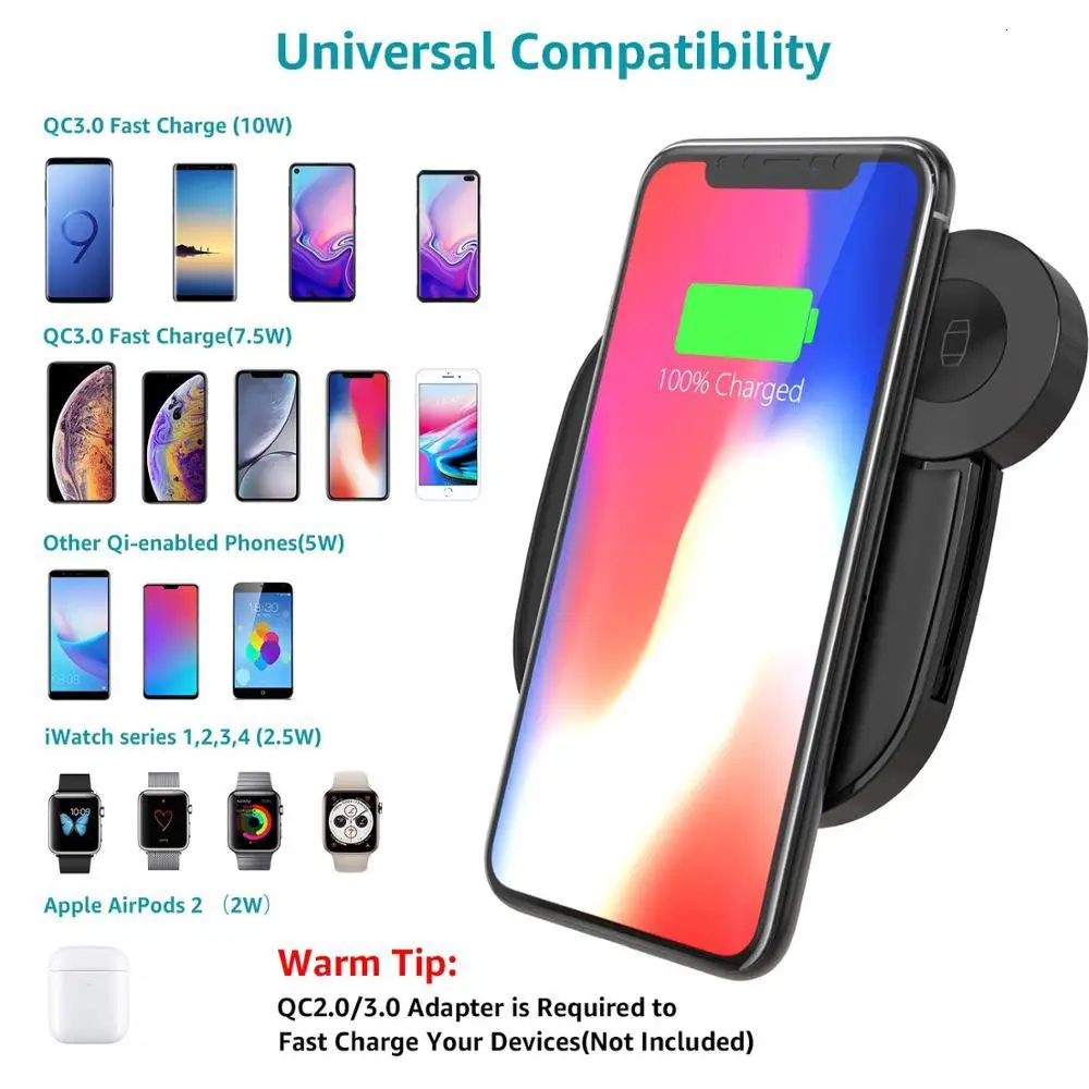 2 в 1 Qi Быстрое беспроводное зарядное устройство для iPhone 11 Pro XS Max XR X 8 телефон Sharge док-станция для Apple Watch 5 4 3 2 1 AirPods