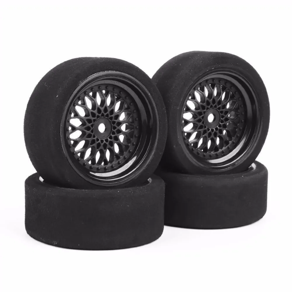 

1/10 Scale Sponge Tires and Wheel Rims with 3mm Offset and 12mm Hex fit RC HSP HPI On-Road Racing Car Model Toys Accessory