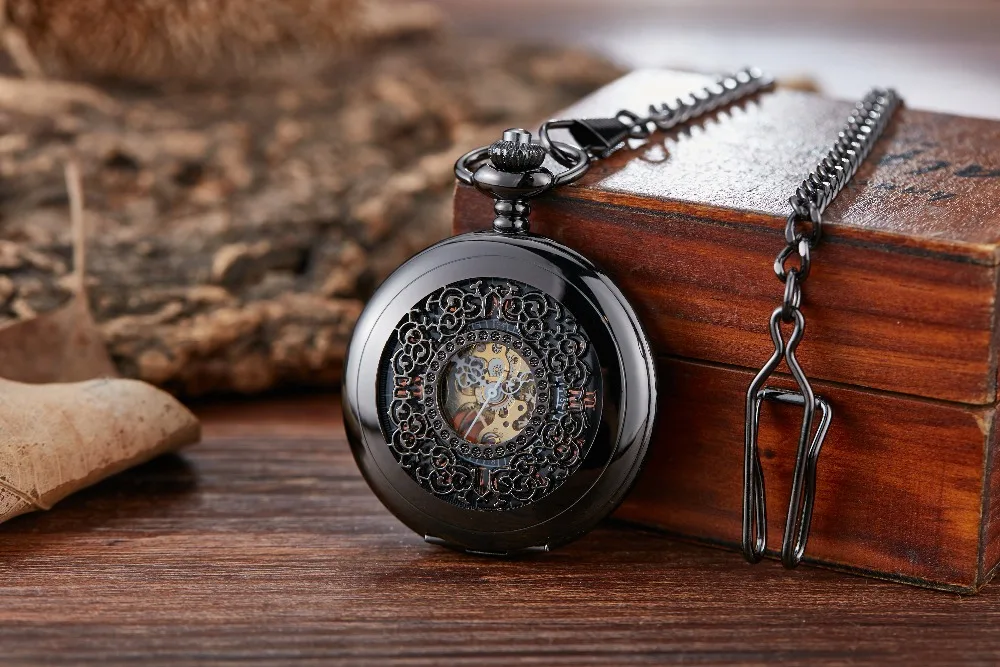 de bolso steampunk esqueleto fob corrente mão enrolamento oco para homem