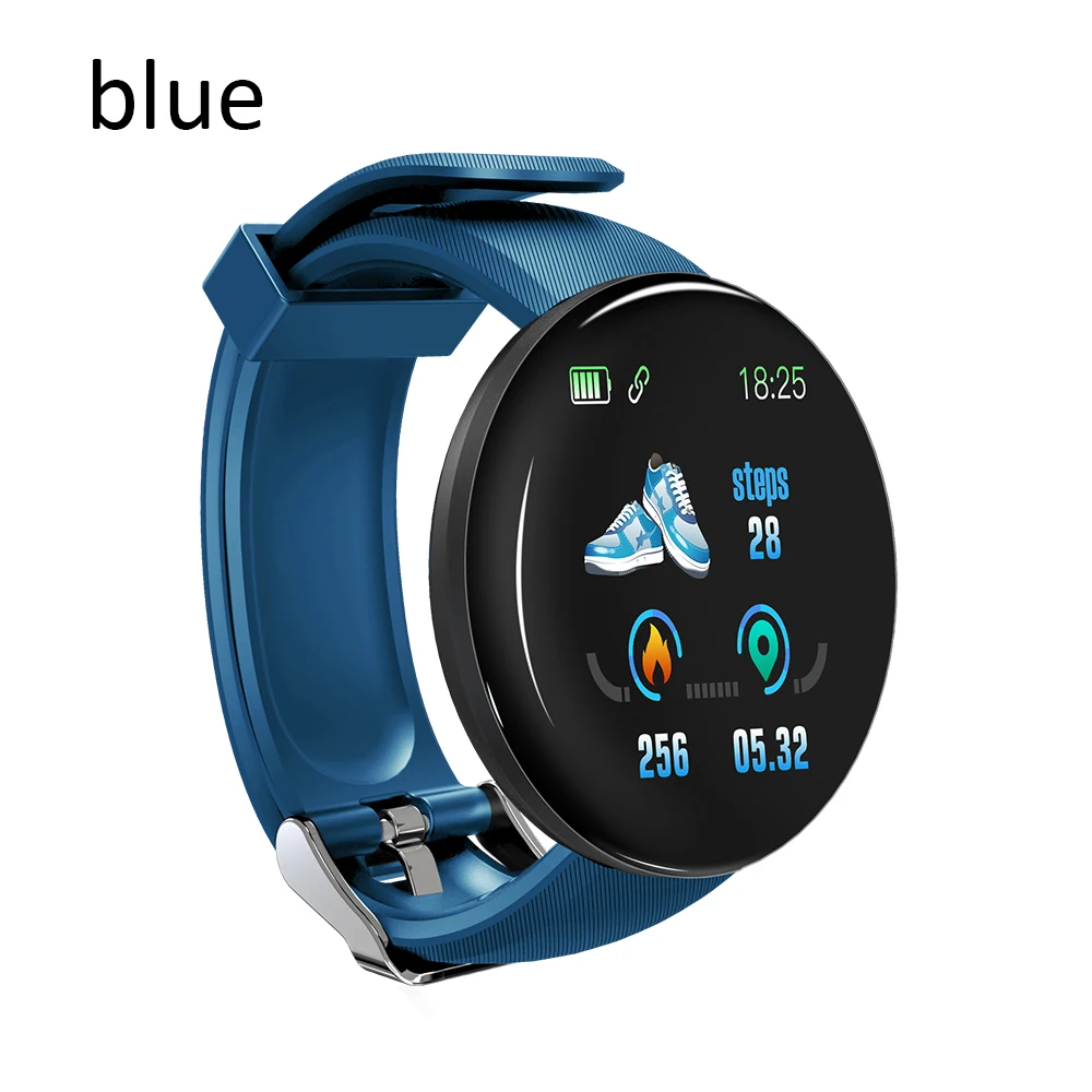Blue D18 новые умные часы, мужские, кровяное давление, Круглые, Bluetooth, умные часы, женские часы, водонепроницаемые, спортивные, трекер для Android Ios - Цвет: Blue