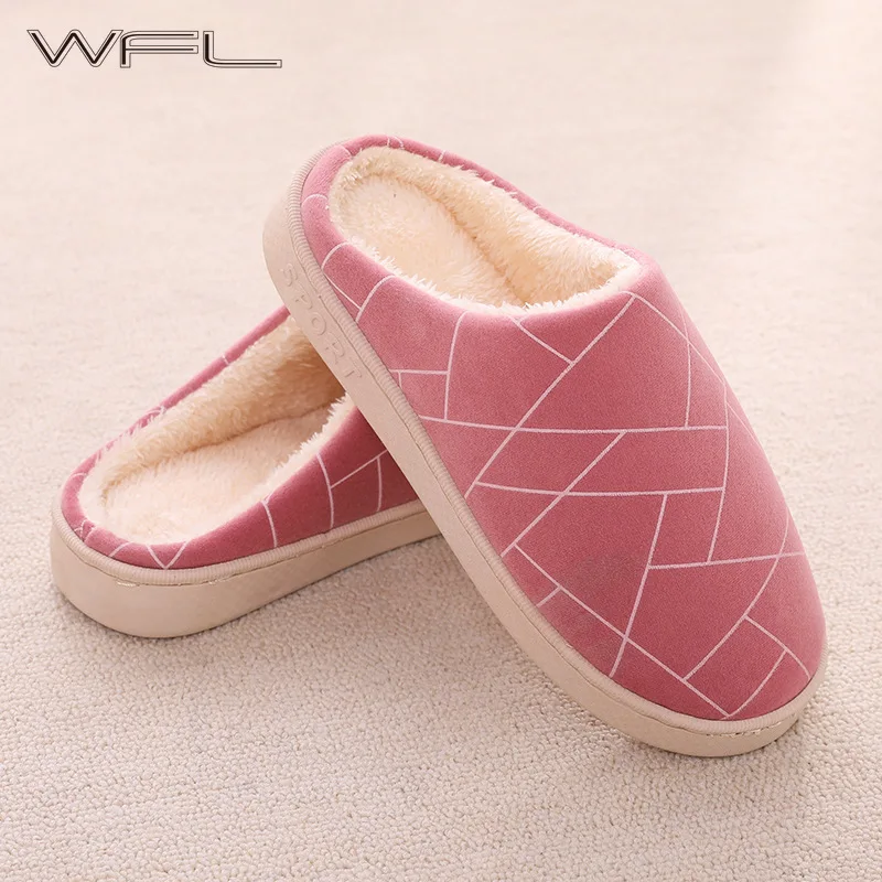 

WFL Slippers Women 2019 New Warm Winter Womens Slippers Indoor Couple Non-slip Soft Bottom Cotton Home Slippers Men