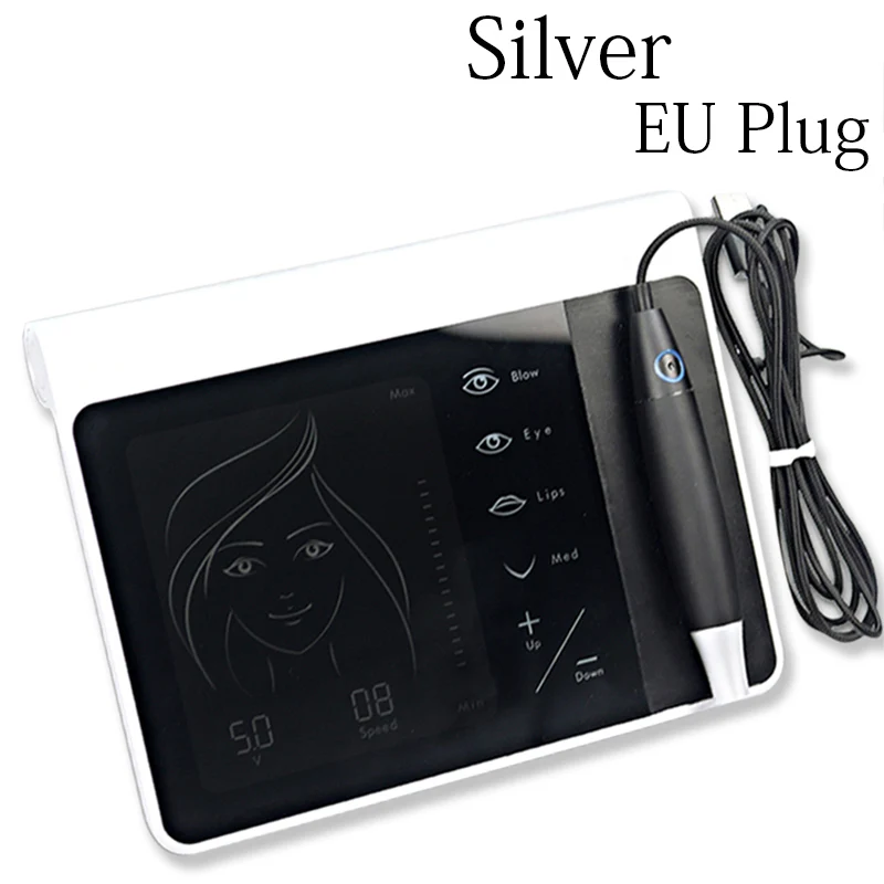Silver EU Профессиональное цифровое оборудование для перманентного макияжа, цифровая подводка для бровей, губ, подводка для глаз с ручкой машины, наборы MTS PMU, вращающаяся часть устройства для нанесения татуировки - Цвет: Silver EU