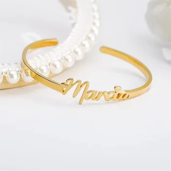 

Customized Name Bracelets Bangles Rose Gold/Gold/ white Stainless Steel Child Bracelet Personalized Hand Link For Girls Boy BFF