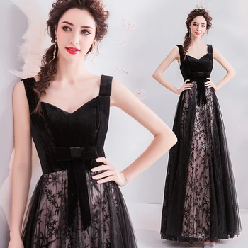 

A line Evening dress velour up wear with bow elegent lace hemlines 2019 new toast noble slim Dress