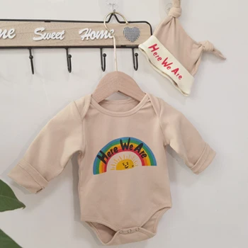 

Autumn Korean Style Newborn Baby Girls Boys Jumpsuit Cartoon Printing Toddler Baby Girl Long Sleeve Cotton Romper+Hat