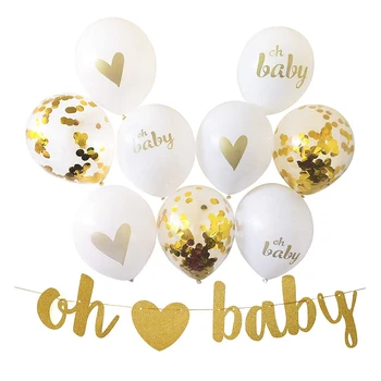 

12 Inch Oh Baby Heart Print Gold Flash Sheet Balloon Set