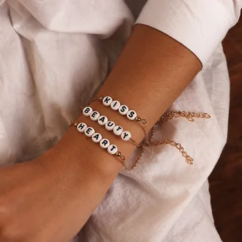 

3pc/set Boho English Initial Letters Beads Charm Bracelet Women Vintage Bohemian Handmade Bracelet Links Jewelry Accessories