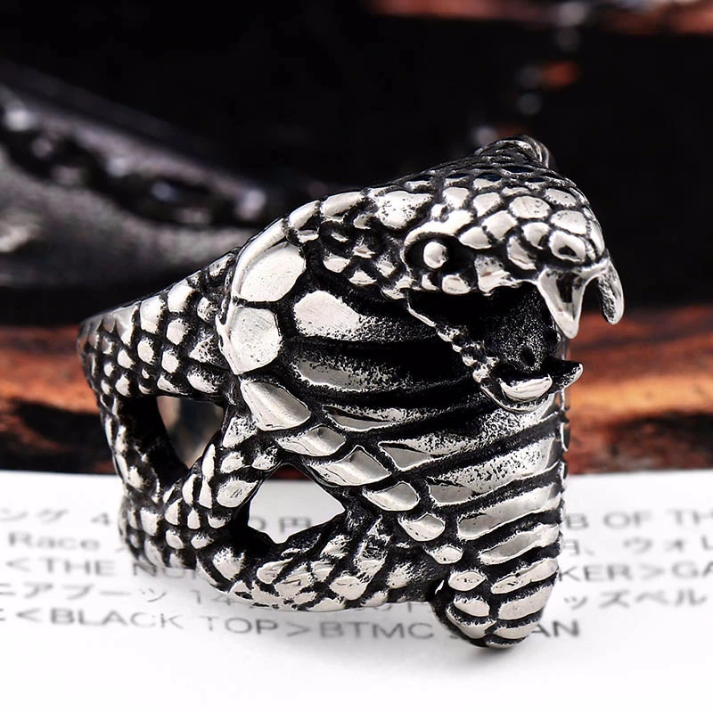 BEIER Cool Cobra Snake For Man 316L Stainless Steel Men's Unique Punk Ring Factory Wholesale Price Animal Jewerly BR8-086