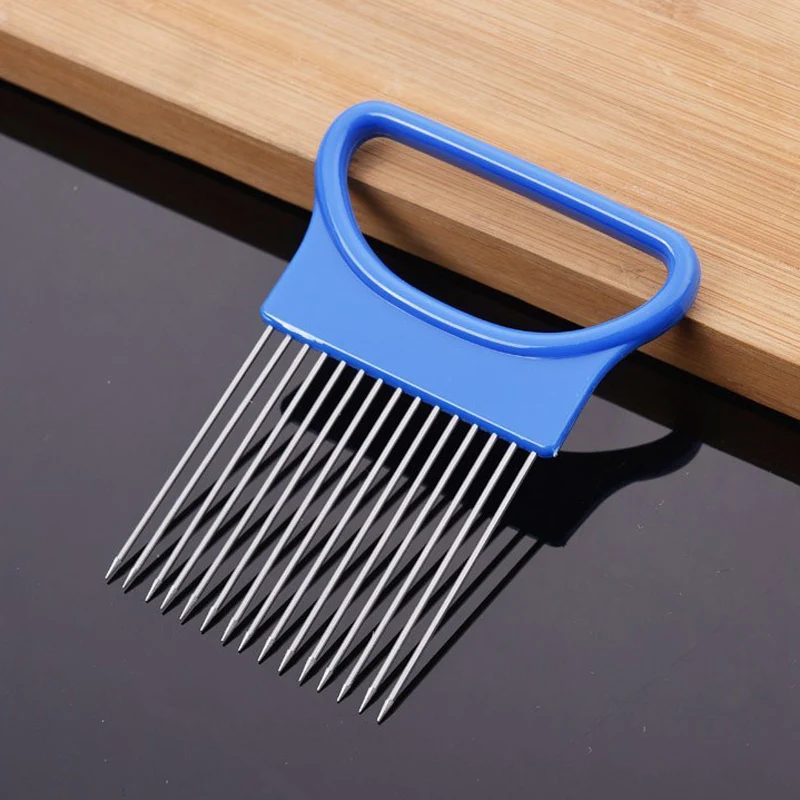 Kitchen Gadgets Handy Onion Cutter Holder Stainless Steel Easy Cut Tomato Onion Slicer Vegetable Cutter Cutting Aids Safety Cooking Tools (7)