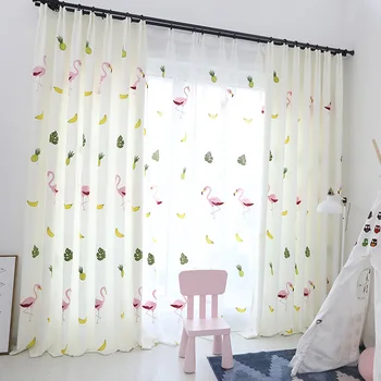 

Simple Modern Cartoon Flamingo Embroidery Shade Curtains for Living Dining Room Bedroom.