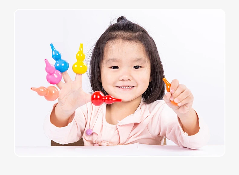 12Colors Non-toxic wax Crayon edible kids drawing Supplies New Safety 3D Cucurbit Crayon Set Graffi with Colored Brushes drawing