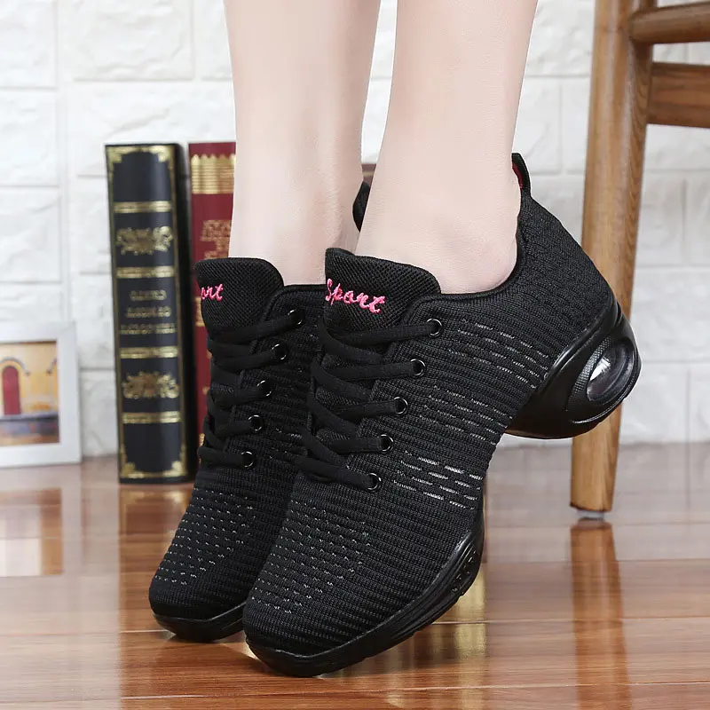 New Women's Modern Dance Sneakers Soft Outsole Lightweight Breathable Dancing Shoes Female Outdoor Fitness Sports Dance Shoes - Цвет: Black