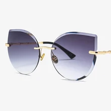 Модные негабаритные бескаркасные Солнцезащитные очки женские без оправы Солнцезащитные очки «кошачий глаз» сплав ноги Кристальные линзы люкс брендовые Дизайнерские Большие тени